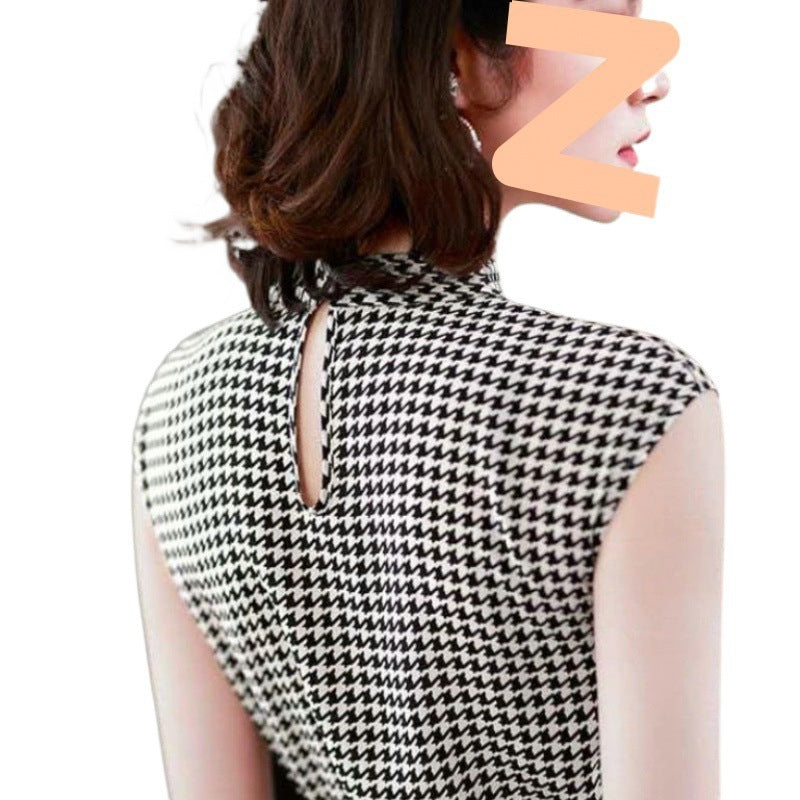 Summer New Ribbon Houndstooth Chiffon Shirt For Women