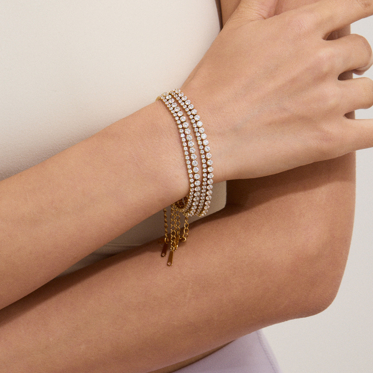Fashion Personality Stainless Steel Zircon Stacked Bracelet
