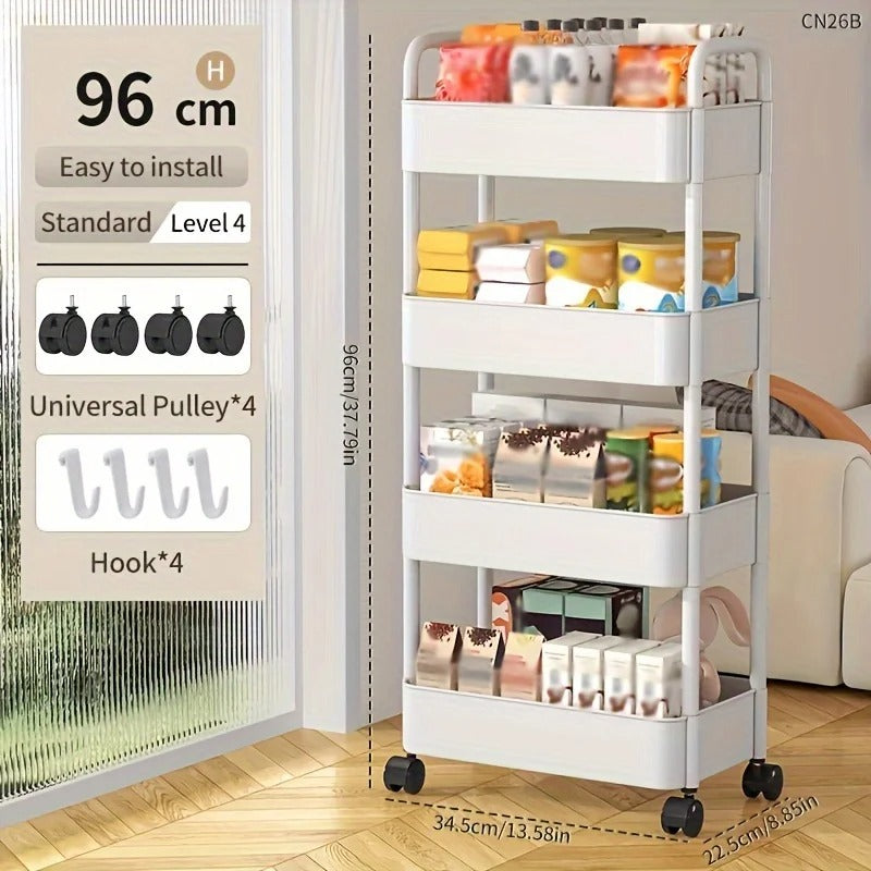 1 PC 3-Layer Rolling Plastic Storage Cart with Armrests - Space-Efficient Multi-Room Organizer