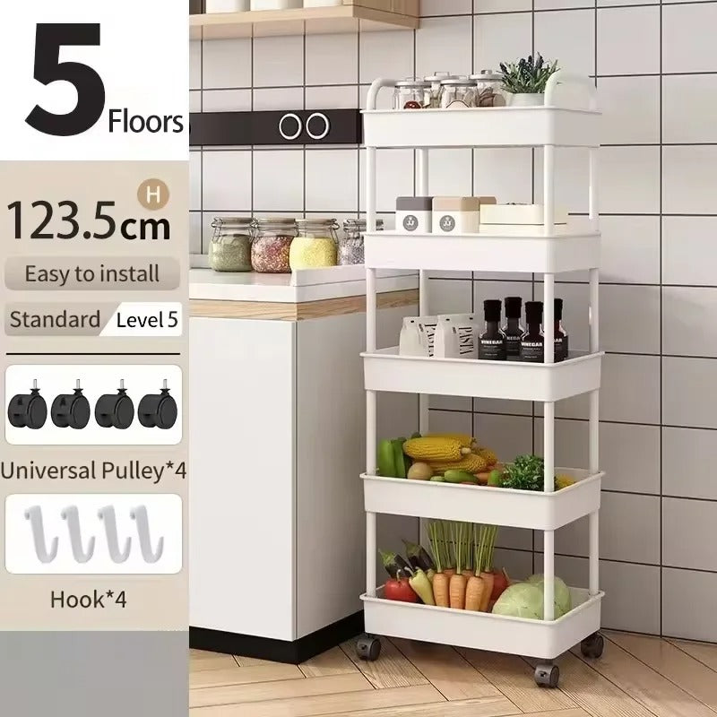 1 PC 3-Layer Rolling Plastic Storage Cart with Armrests - Space-Efficient Multi-Room Organizer