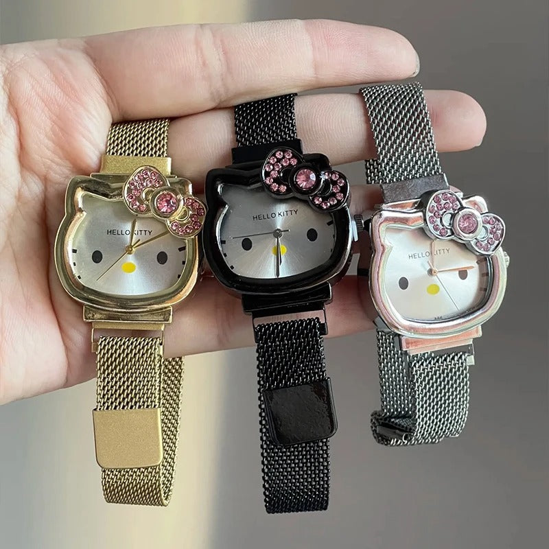 Kawaii Hello Kitty Sanrio Wrist Watch Cartoon Figure Magnetic Attraction Quartz Watch