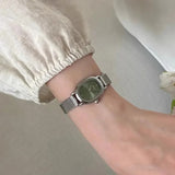Small Oval Dial Green Watch Simple Stainless Steel Ladies Wristwatches Brand Women