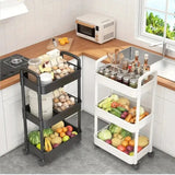 1 PC 3-Layer Rolling Plastic Storage Cart with Armrests - Space-Efficient Multi-Room Organizer