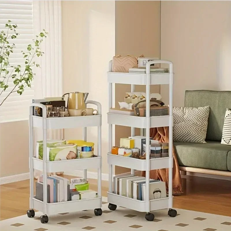 1 PC 3-Layer Rolling Plastic Storage Cart with Armrests - Space-Efficient Multi-Room Organizer