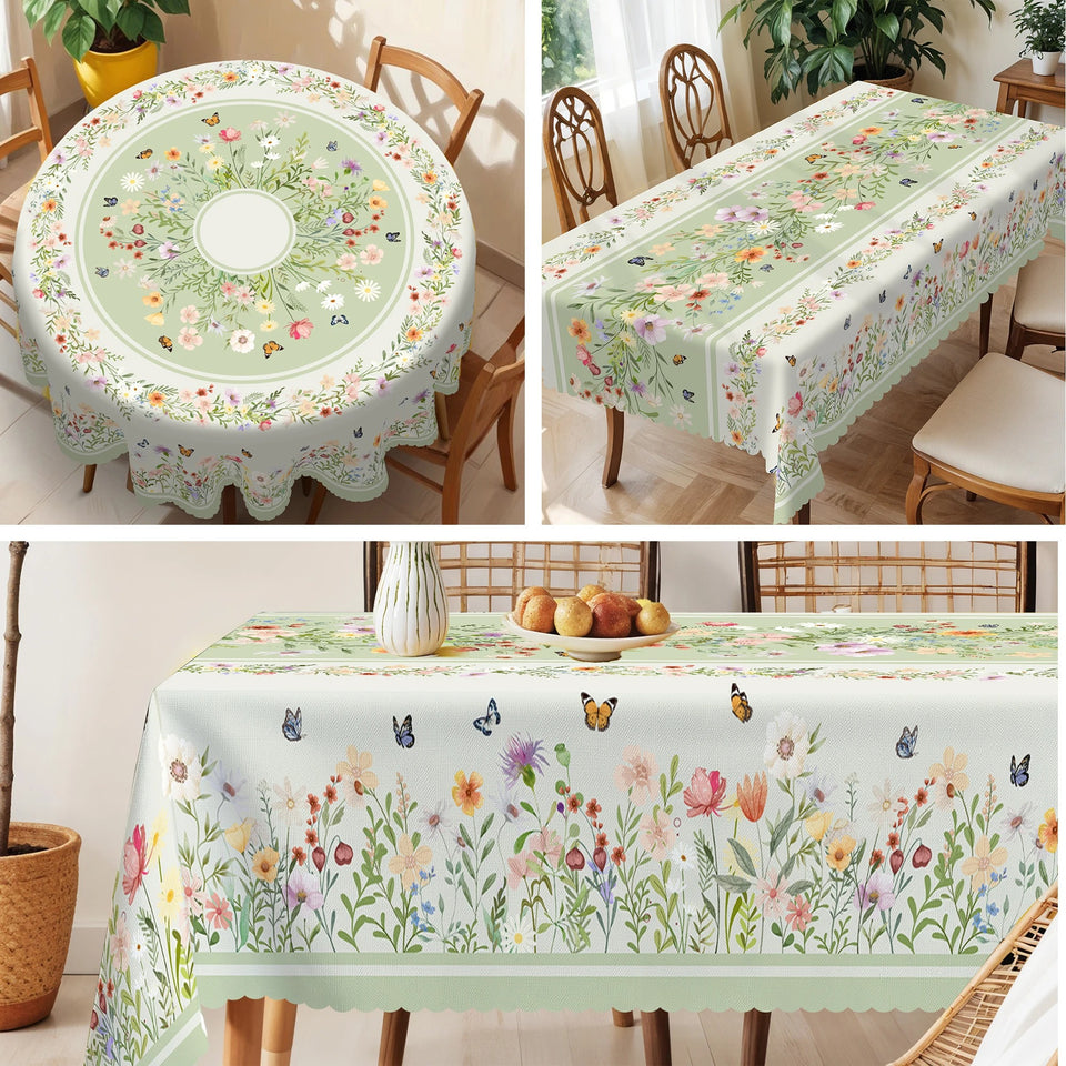 1 Piece, Light Green Small Fresh Style Flower Tablecloth + 4 Pieces Self-Adhesive