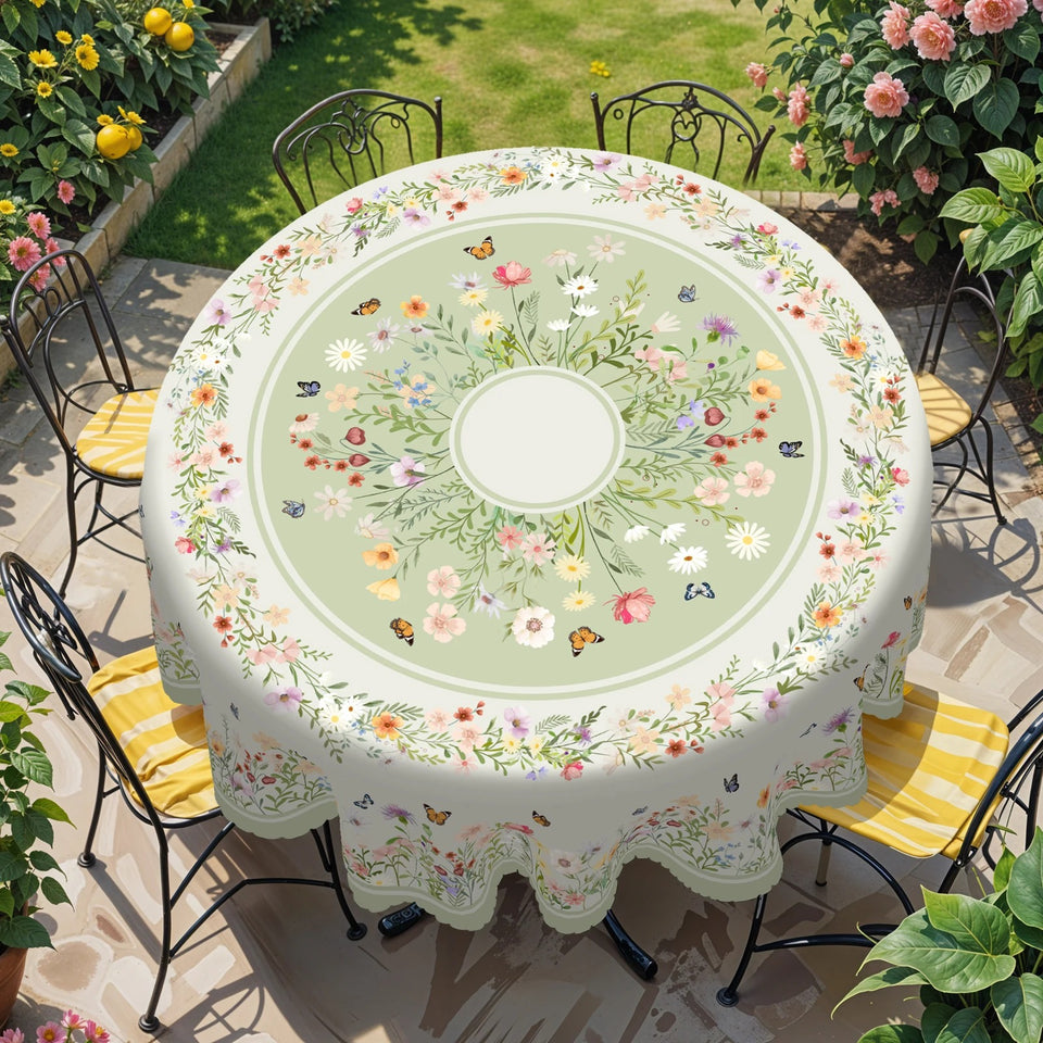 1 Piece, Light Green Small Fresh Style Flower Tablecloth + 4 Pieces Self-Adhesive