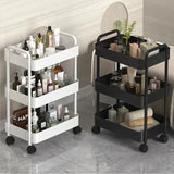 1 PC 3-Layer Rolling Plastic Storage Cart with Armrests - Space-Efficient Multi-Room Organizer