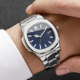 Men Fashion Wristwatches Business Square Dial Stainless Steel Strap Quartz Watch
