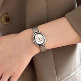 Small Oval Dial Green Watch Simple Stainless Steel Ladies Wristwatches Brand Women