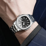 Men Fashion Wristwatches Business Square Dial Stainless Steel Strap Quartz Watch