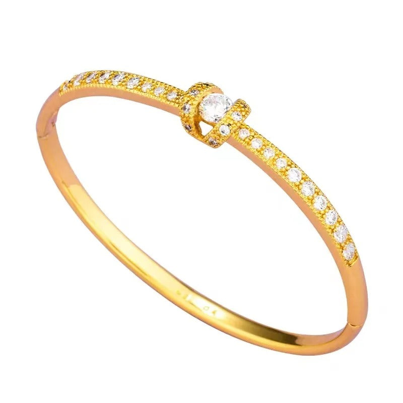 Premium 9999 gold bracelet inlaid with irregular personality women's 24KAU750 real gold