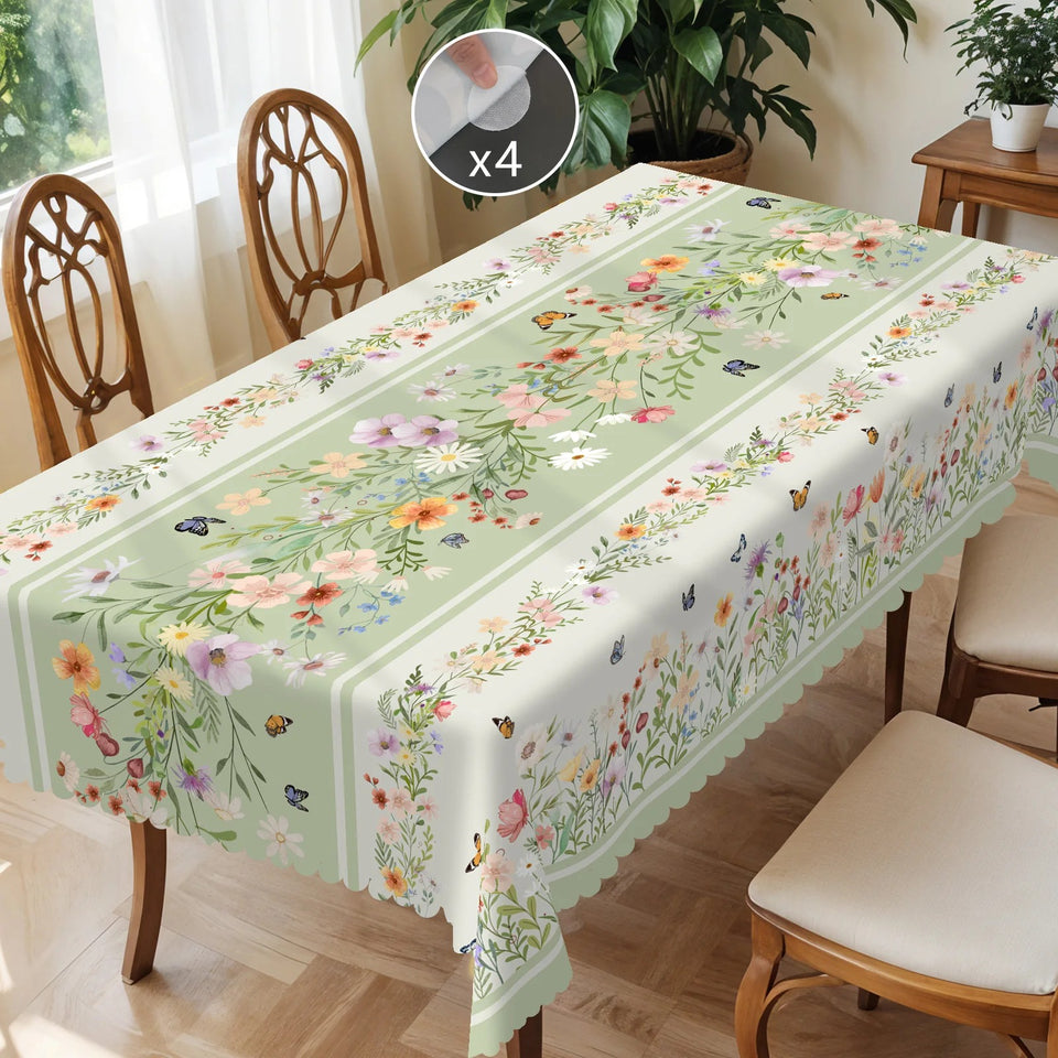 1 Piece, Light Green Small Fresh Style Flower Tablecloth + 4 Pieces Self-Adhesive