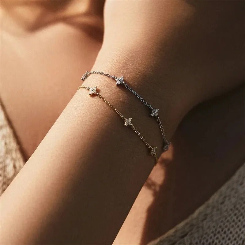 New Crystal Flower Stainless Steel Bracelet Women Fashion Personality