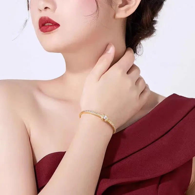 Premium 9999 gold bracelet inlaid with irregular personality women's 24KAU750 real gold