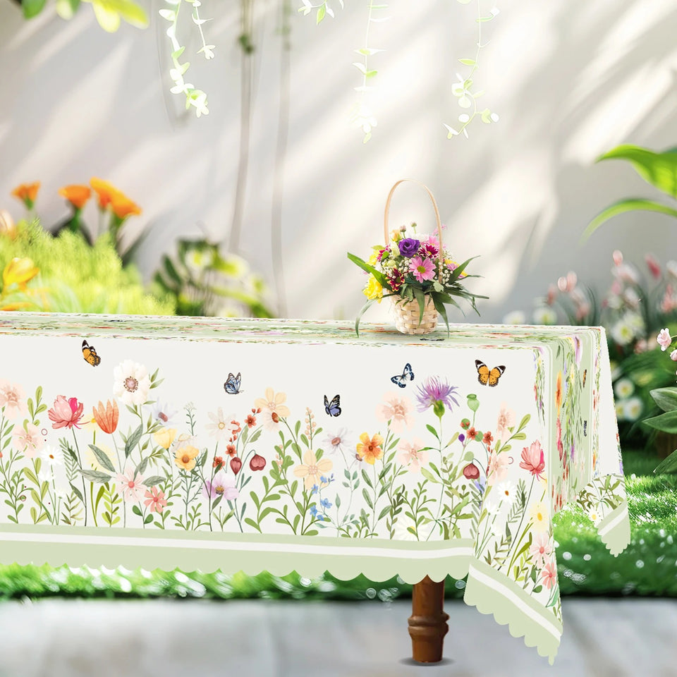 1 Piece, Light Green Small Fresh Style Flower Tablecloth + 4 Pieces Self-Adhesive