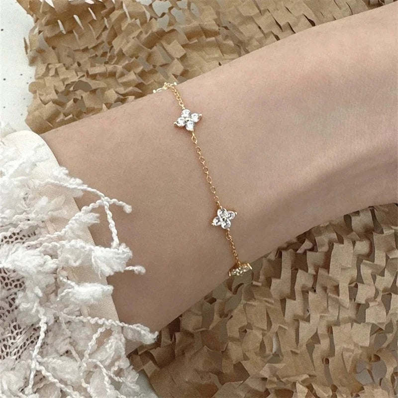 New Crystal Flower Stainless Steel Bracelet Women Fashion Personality