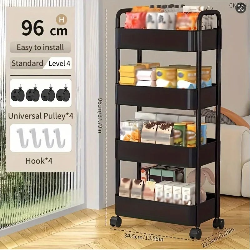 1 PC 3-Layer Rolling Plastic Storage Cart with Armrests - Space-Efficient Multi-Room Organizer