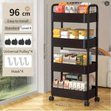 1 PC 3-Layer Rolling Plastic Storage Cart with Armrests - Space-Efficient Multi-Room Organizer